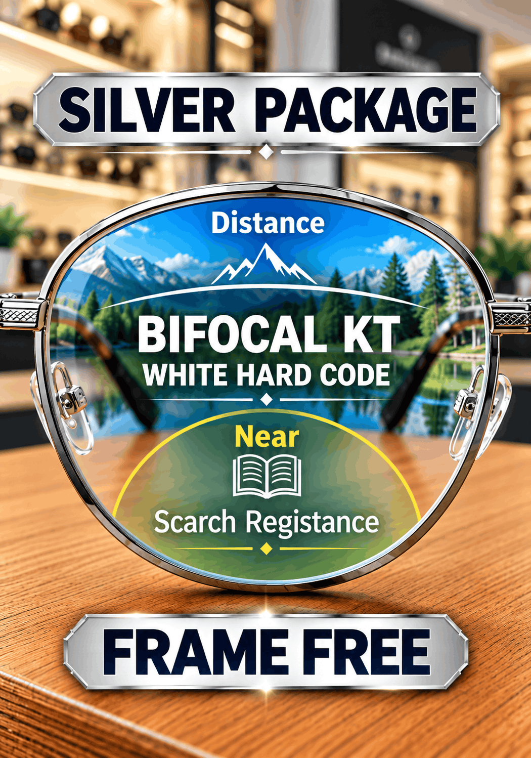 Bifocal - SILVER PAKAGE FRAME +DIGITAL BIFOCAL WHITE HARD COTE + HARD BOX + SELVET + LENS CLENER