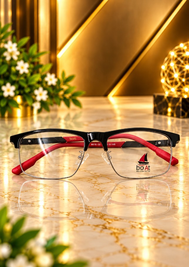 LENS KART STYLE FANCY TR HALF METAL LIGHT WEIGHT MEDIUM SIZE RED AND BLACK COLOR FRAME
