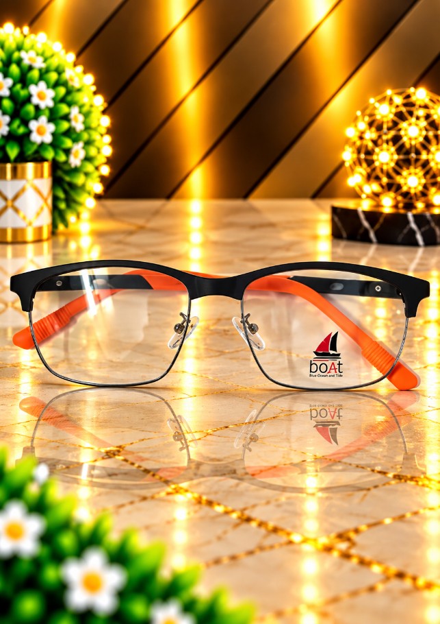 LENS KART STYLE FANCY TR HALF METAL LIGHT WEIGHT MEDIUM SIZE ORANGE AND BLACK COLOR FRAME