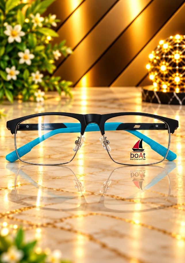 LENS KART STYLE FANCY TR HALF METAL LIGHT WEIGHT MEDIUM SIZE SKY BLUE AND BLACK COLOR FRAME